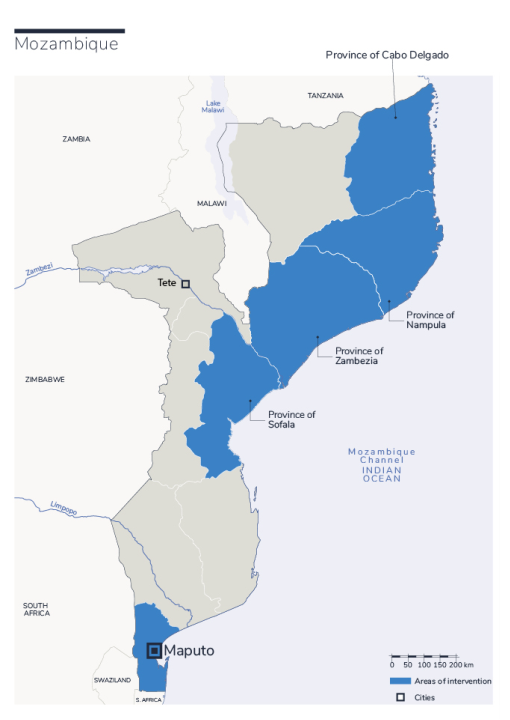 Map of Humanity & Inclusion's interventions in Mozambique