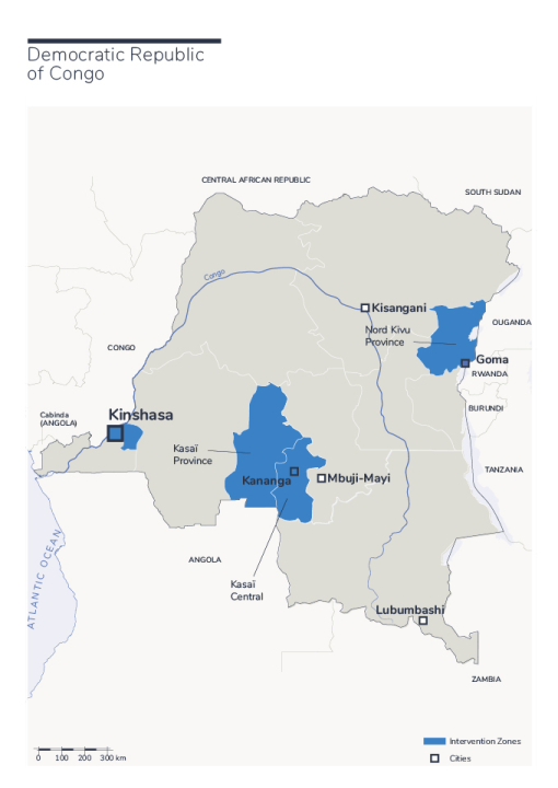 Map of Humanity & Inclusion's interventions in DRC