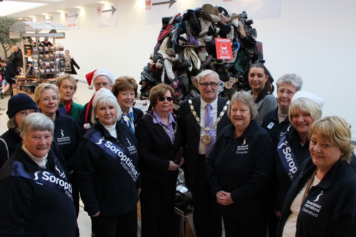 Heather in front of the Pyramid with fellow Chelmsford Soroptimists with the local Mayor and Mayoress. UK