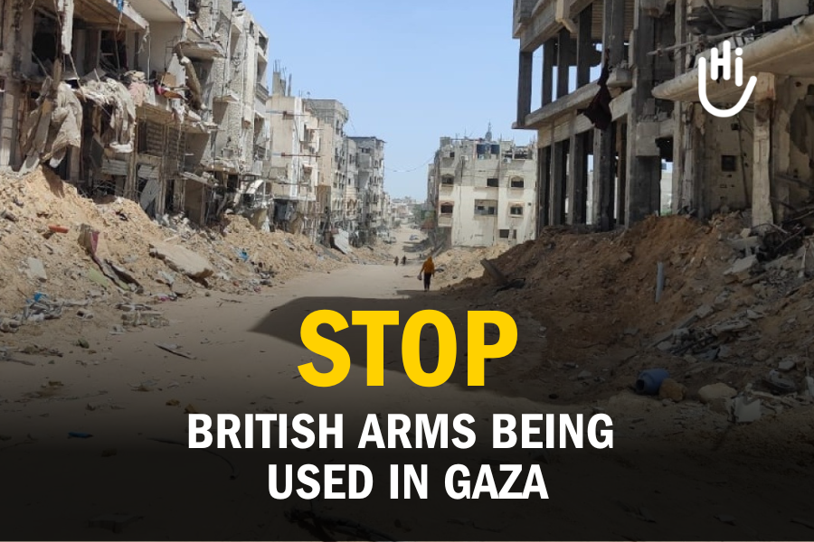 Destruction of Gaza, with overlaid text 