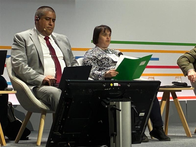 Janet Charchuk sharing the results of the report at the Global Disability Summit, 2025. © Down Syndrome International