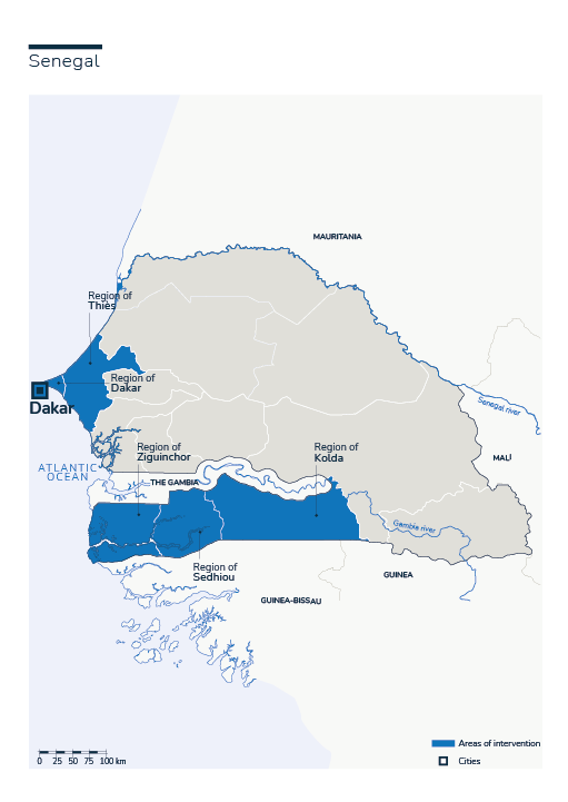Map of Humanity & Inclusion's interventions in Senegal