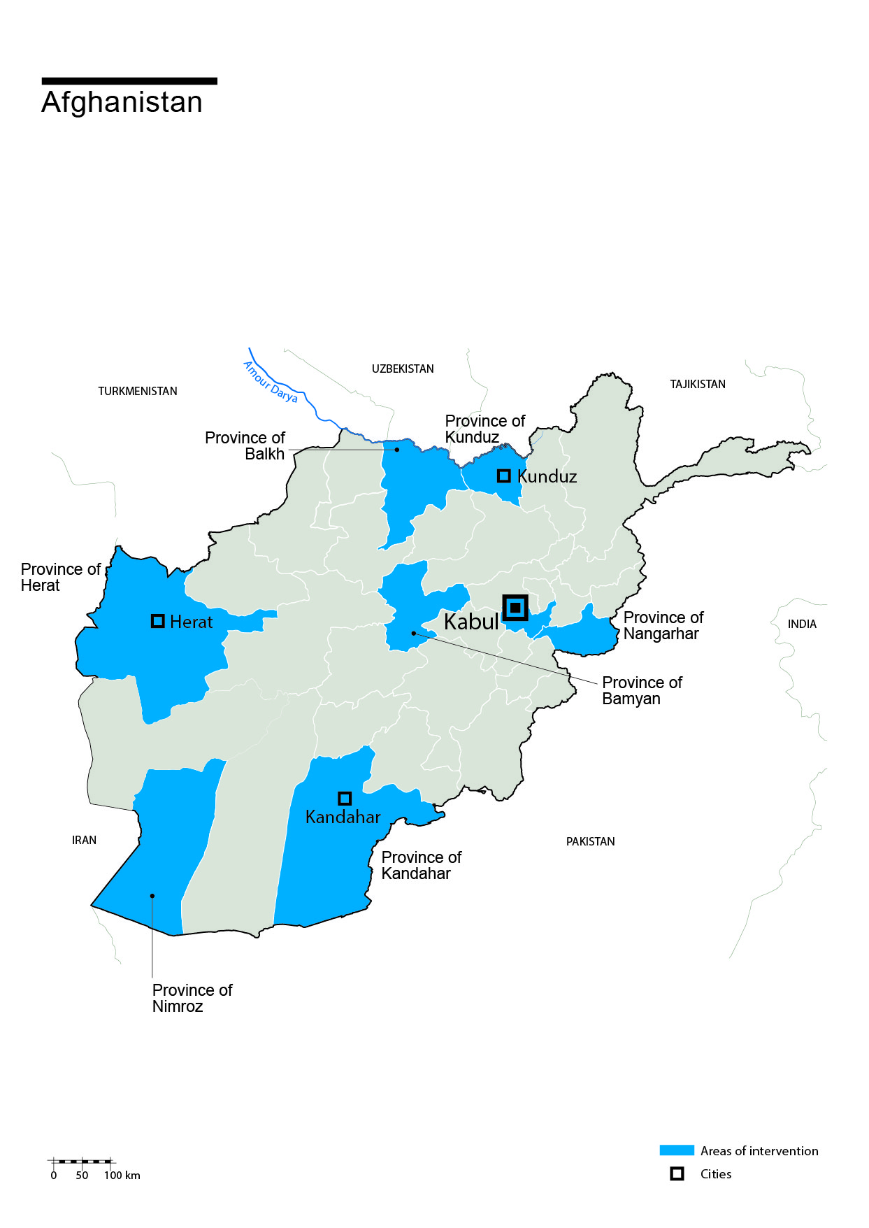 Map of Humanity & Inclusion's interventions in Afghanistan 