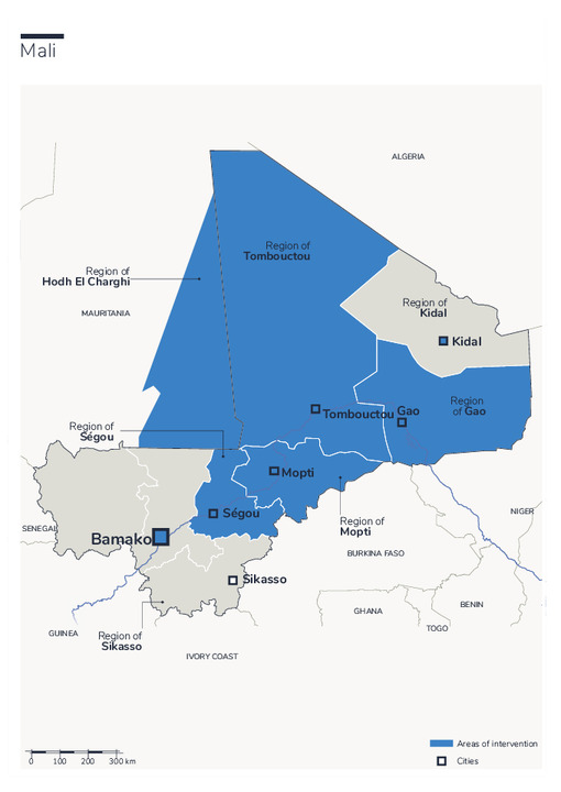 Map of HI's interventions in Mali