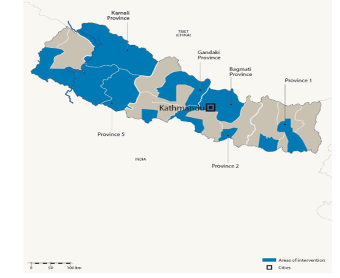 Map of Humanity & Inclusion's interventions in Nepal