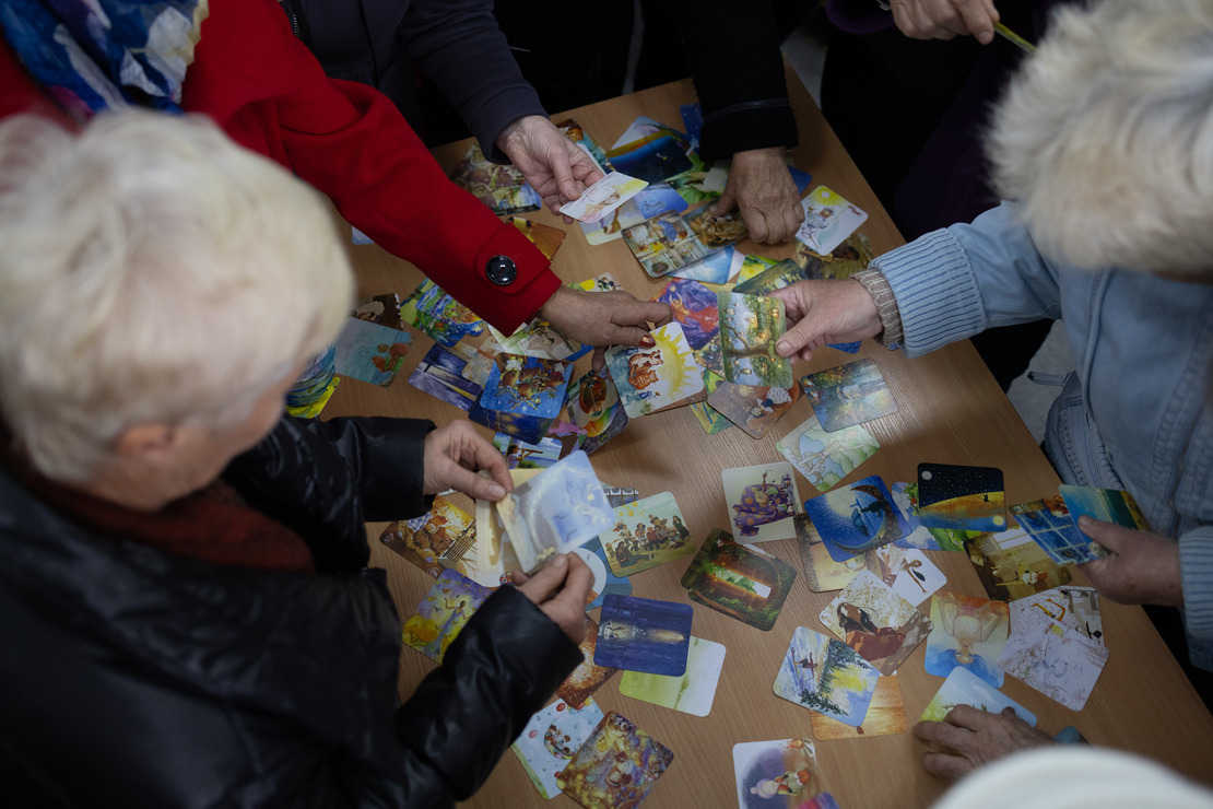 A range of tools, like these cards, are used with the participants of these psychosocial support groups to help them share their emotions 
