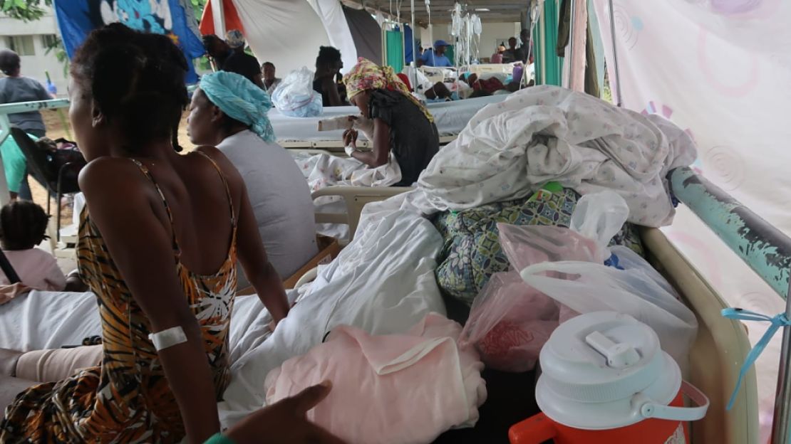 Women injured by the earthquake at OFATMA hospital in the Cayes, Haiti. 2021