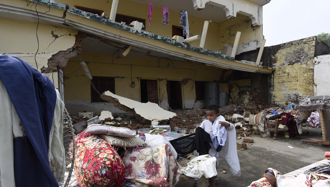 A view of a badly damaged house in the Mirpur District in Pakistan-administered Kashmir, on September 26, 2019