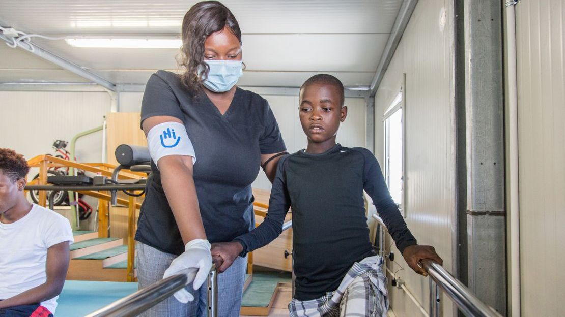 Villereson, 14 years old, was injured in a rockfall triggered by the earthquake. He is receiving rehabilitation care from HI’s teams. 