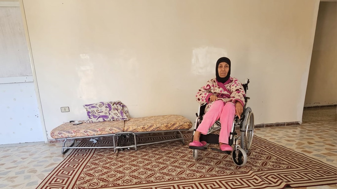 Hayat, 63, was born with cerebral palsy. Her life has become harder since she was forced to flee attacks on her home village in southern Lebanon, near the border with Israel. She is supported by HI and partners – July 2024