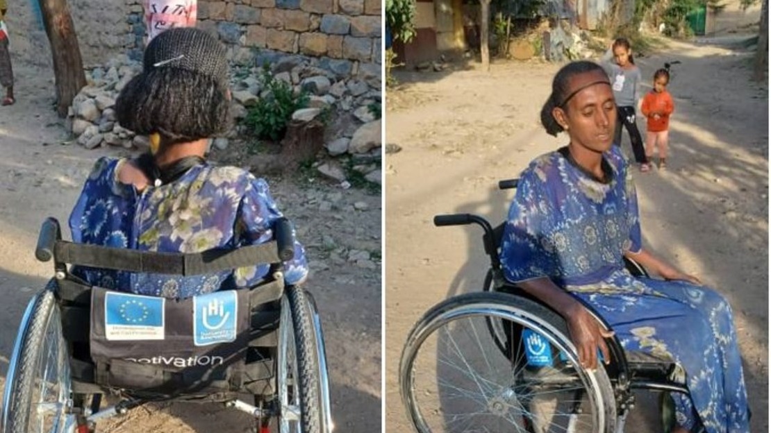 Freweyni in her new wheelchair. 