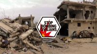 Destruction in Gaza and Stop Bombing Civilians logo