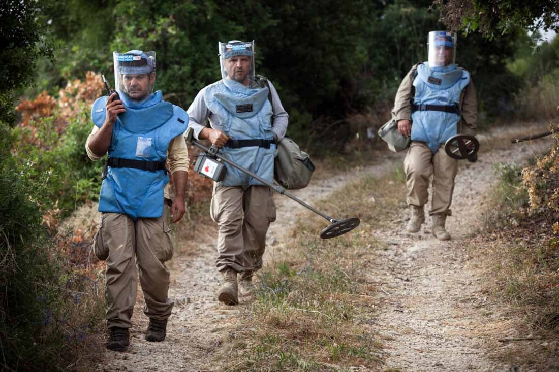 An HI demining team working in Lebanon