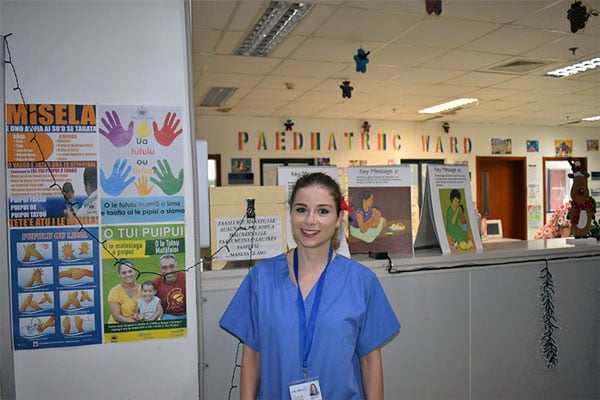 Maeve at the Tupua Tamasese Meaole Hospital, Samoa