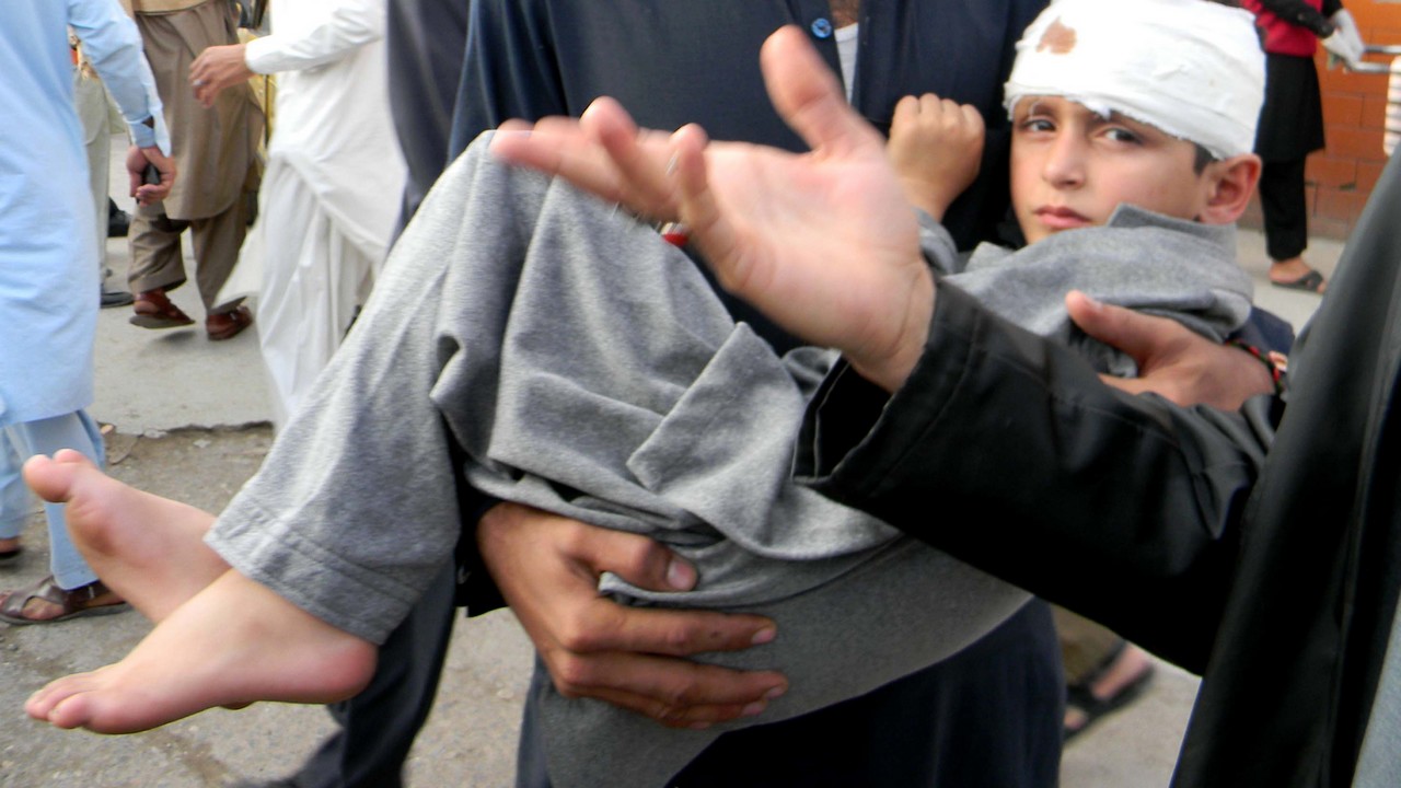 A child injured in the earthquake; }}