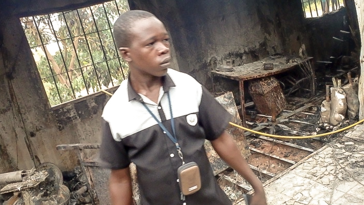 Inside the orthopaedic centre of Tenkodogo, destroyed by a fire in June 2016; }}