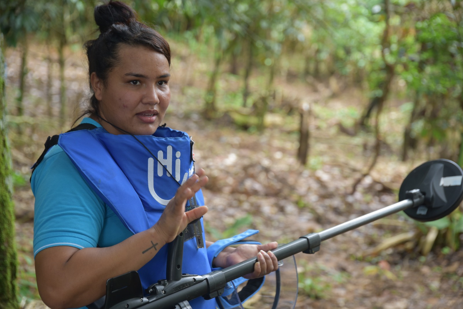 Jennifer Diaz works as a deminer near Vistahermosa, Colombia.; }}