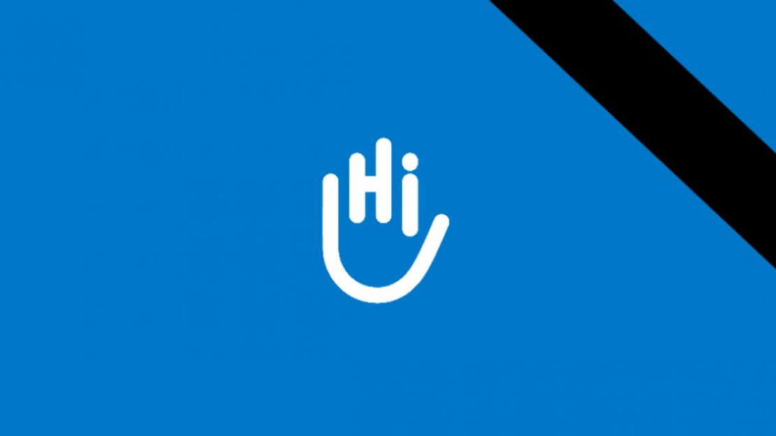 A white logo of HI on blue background with a black line on the side; }}