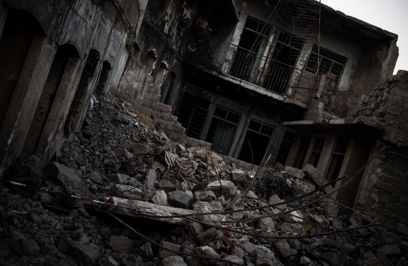 A house destroyed by the fighting in Mosul and contaminated by mines, September 2021.