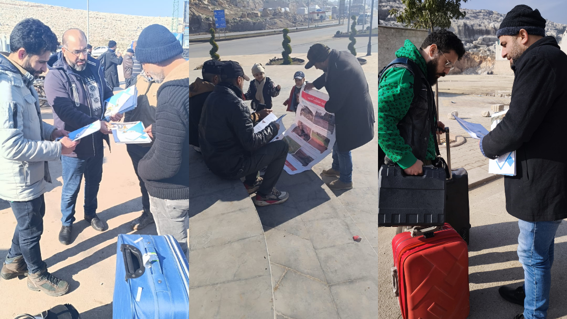 HI teams show  a poster with different examples of unexploded ordnance found in Syria. ; }}