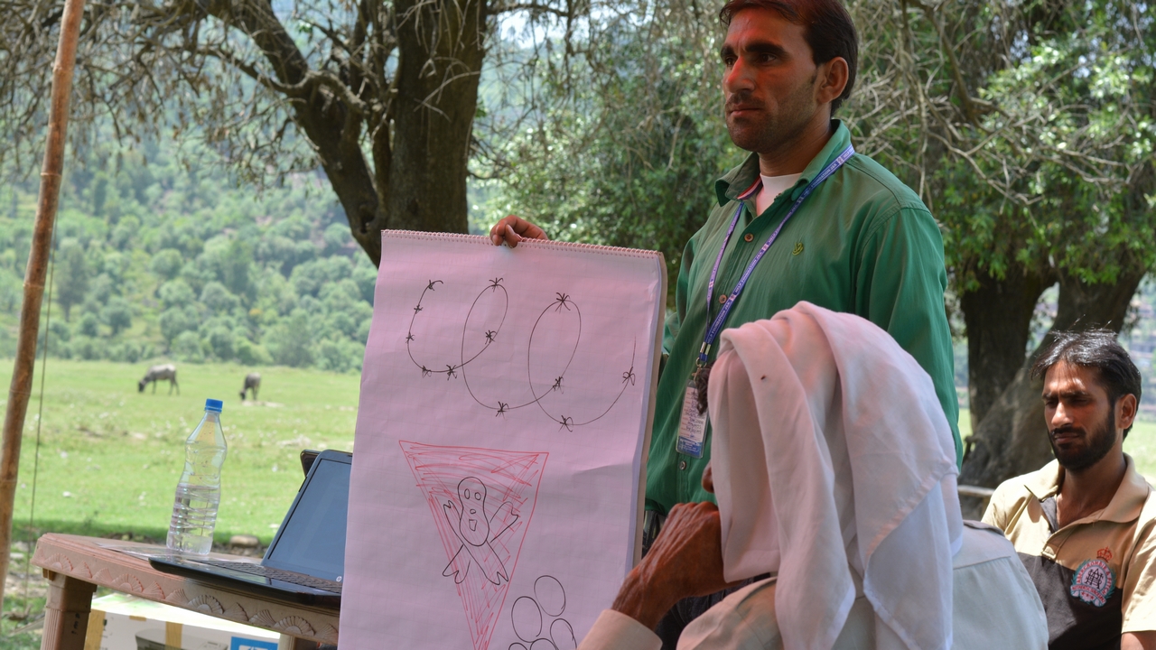 An awareness raising session in the district of Rajouri, Jammu and Kashmir.; }}