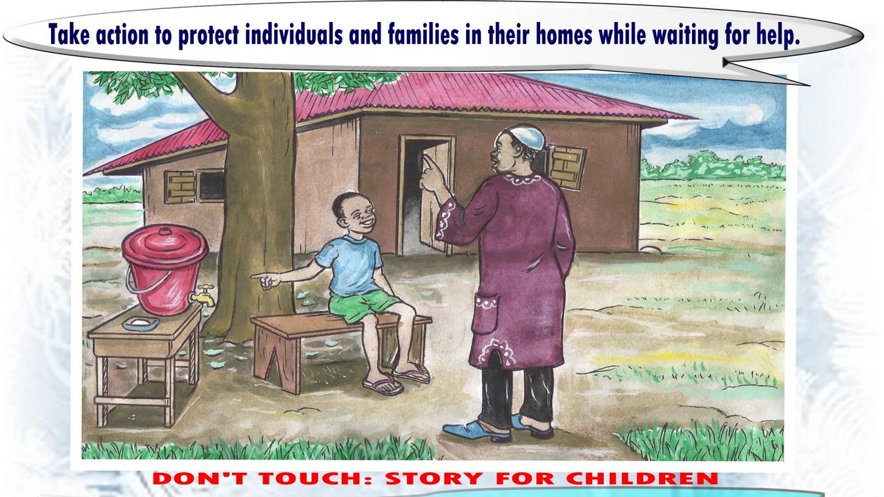 A page from a children's book created by Handicap International to ensure children have the information they need to stay safe from the danger of ebola. Sierra Leone.; }}