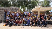 Students who participated in a workshop on accessible buildings. The workshop was run by Handicap International with the participation of the University of Palestine.; }}