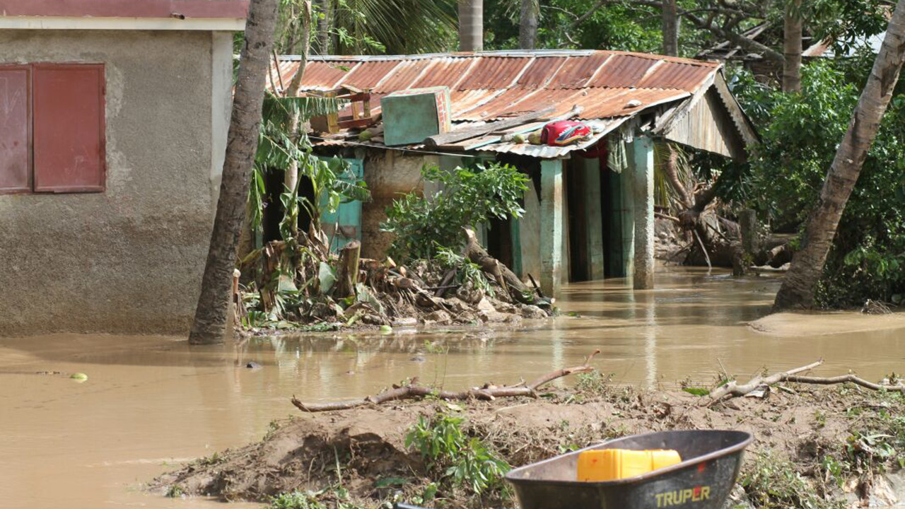Destroyed houses in south Haiti after Hurricane Matthew; }}