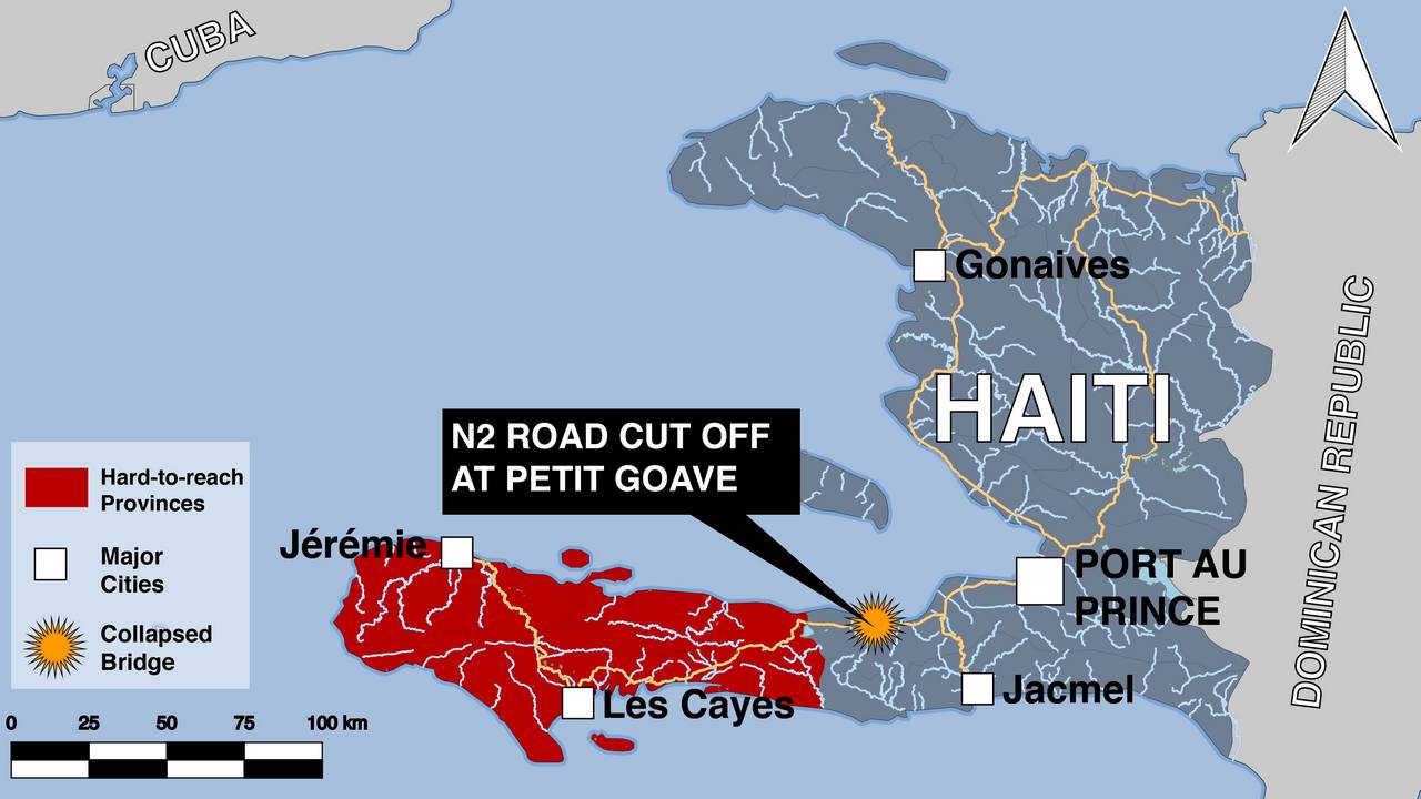 Map of Haiti after the passage of Hurricane Matthew; }}