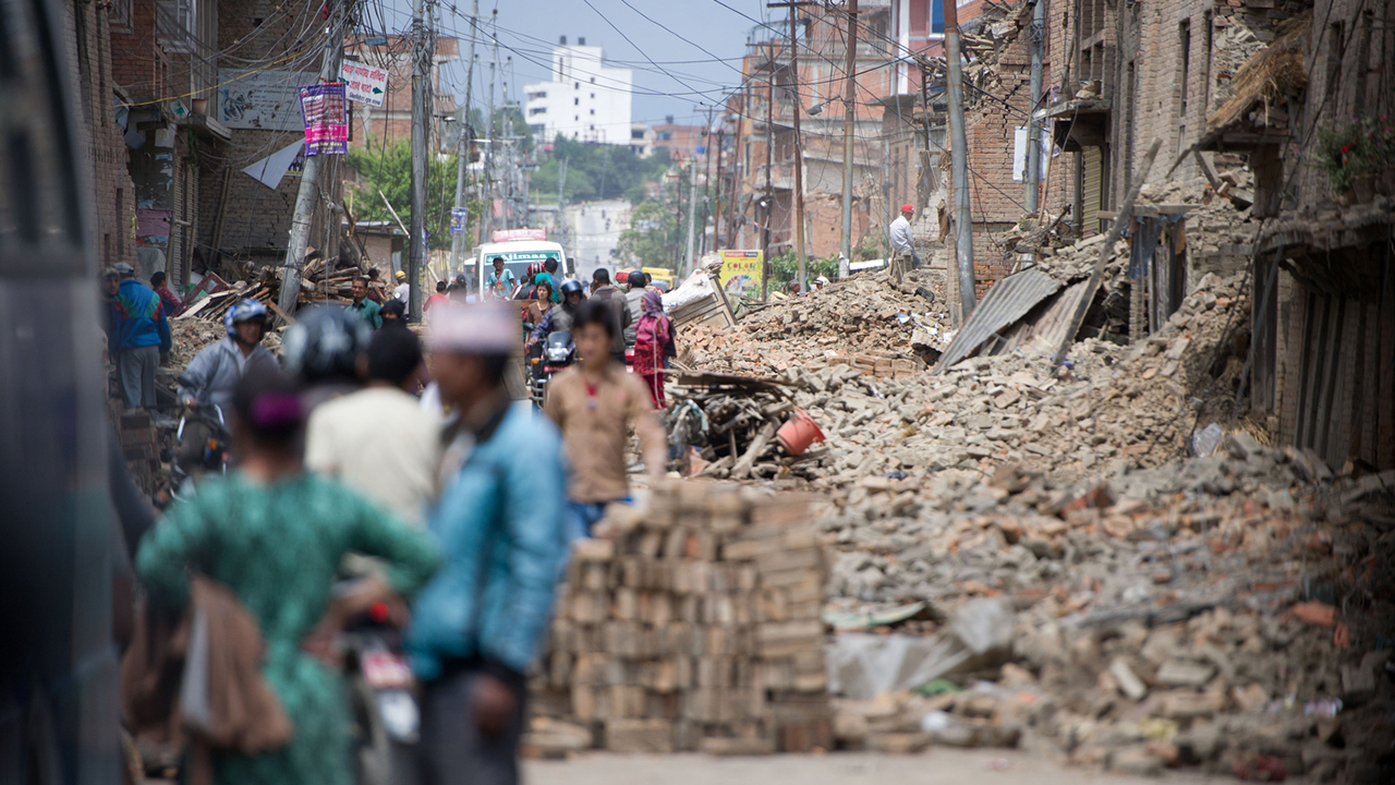 Rubble from the 2nd earthquake in Nepal.; }}