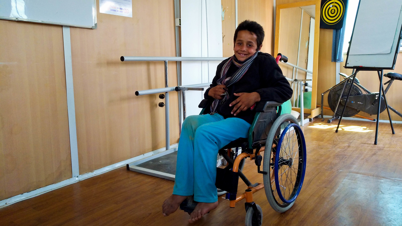  Ahmed, 8, a Syrian refugee with cerebral palsy.; }}