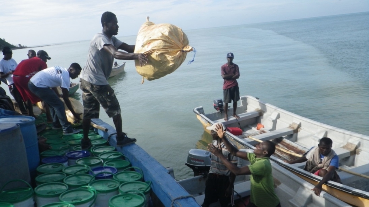 HI’s logistics platform coordinating the delivery of aid items by sea, Haiti, October 2016.; }}
