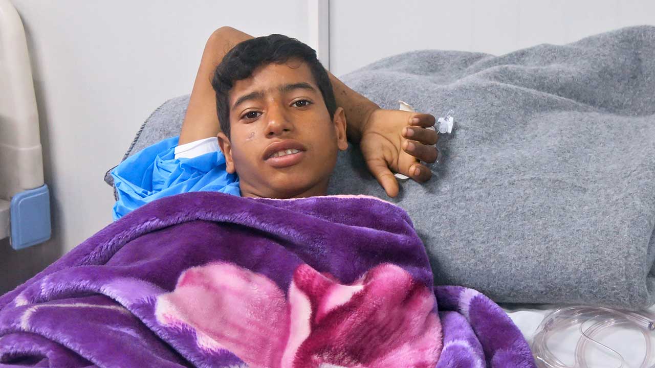 Omar, a sixteen-year-old boy, who was injured in January 2017 in a town near Mosul.