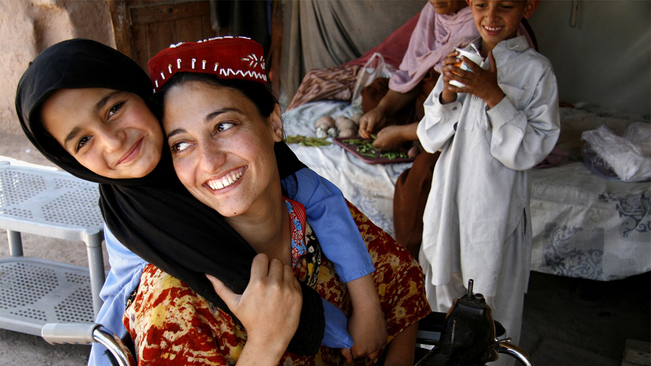Khazala received a wheelchair from HI following an earthquake in Pakistan.